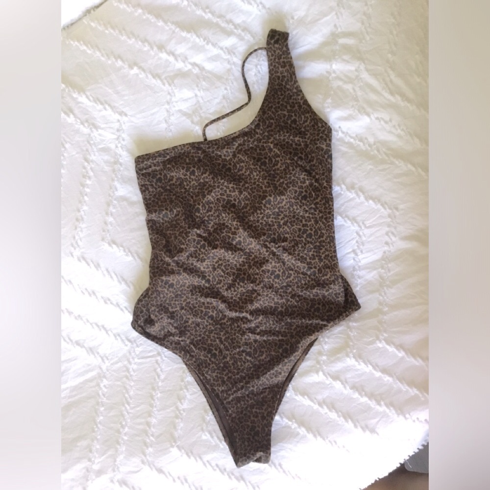 One Shoulder Kendall & Kylie Brown Leopard One Piece Swimsuit